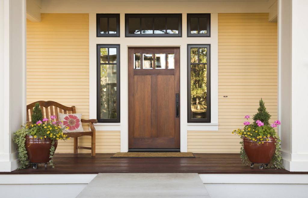 simple door with decorative features and fresh paint